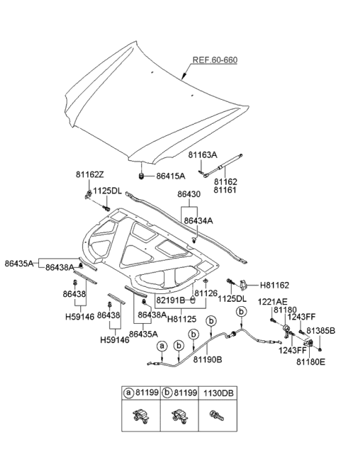 2009 Kia Amanti Handle Assembly-Hood Latch Diagram for 811813F00026