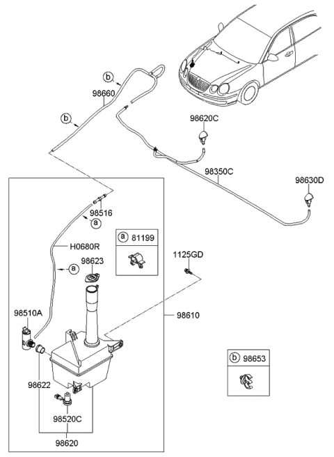 2006 Kia Amanti Windshield Washer Reservoir Assembly Diagram for 986203F000