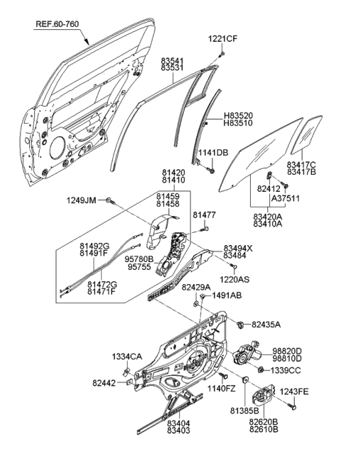 2007 Kia Amanti Glass & Grip Assembly-Rear Diagram for 834203F120