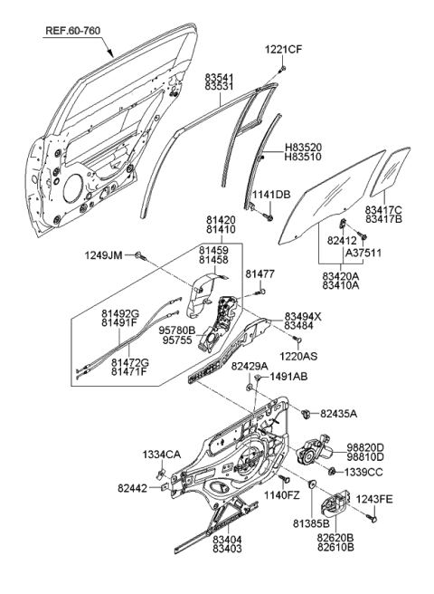 2007 Kia Amanti Rear Door Window Reg & Glass Diagram