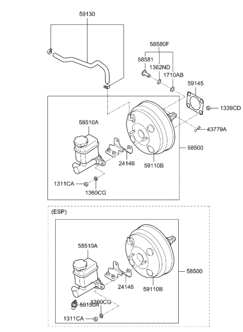 2006 Kia Amanti Brake Master Cylinder & Booster Diagram