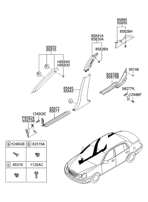 2007 Kia Amanti Trim Assembly-Center Pillar Diagram for 858403F28026