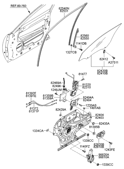 2007 Kia Amanti Glass Assembly-Front Doo Diagram for 824203F000