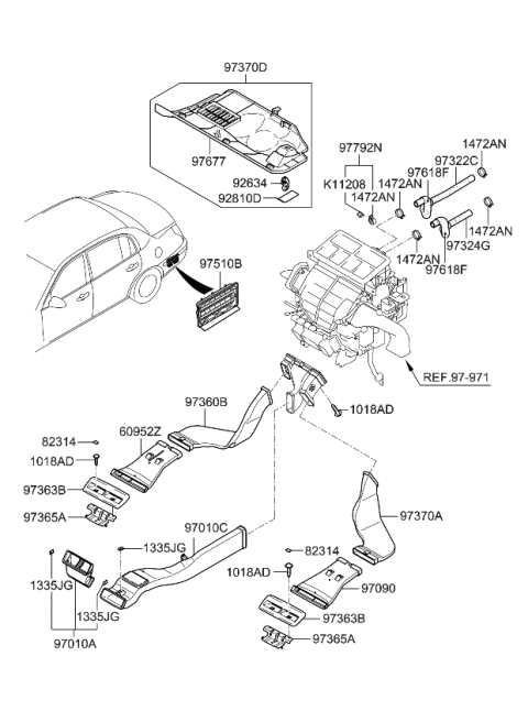 2009 Kia Amanti Cover-Rear Duct Diagram for 973633F000VA