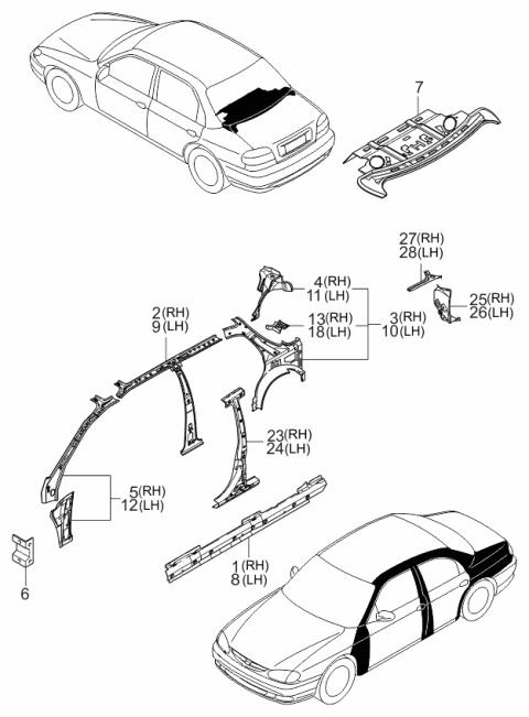 2001 Kia Sephia Side Panels Diagram 1