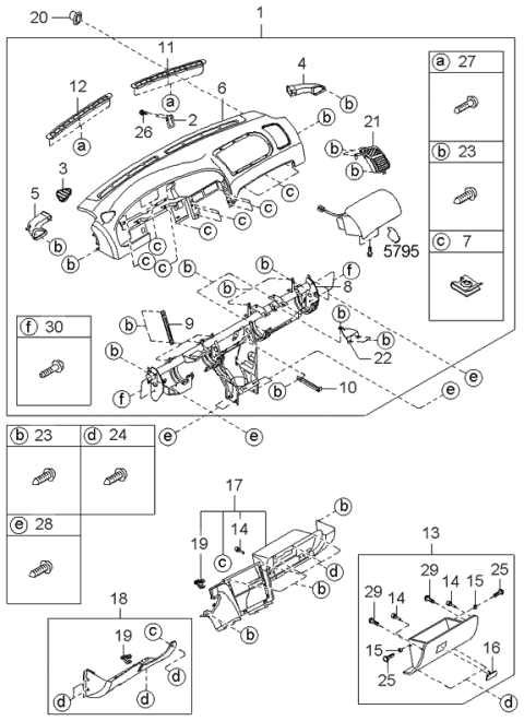 1998 Kia Sephia Dashboard & Related Parts Diagram