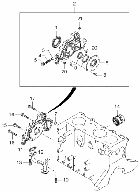 2000 Kia Sephia Oil Pump & Filter Diagram