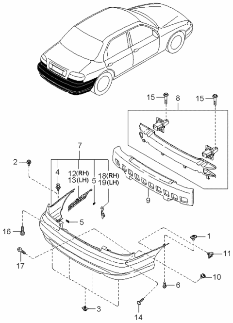 1998 Kia Sephia Rear Bumper Diagram