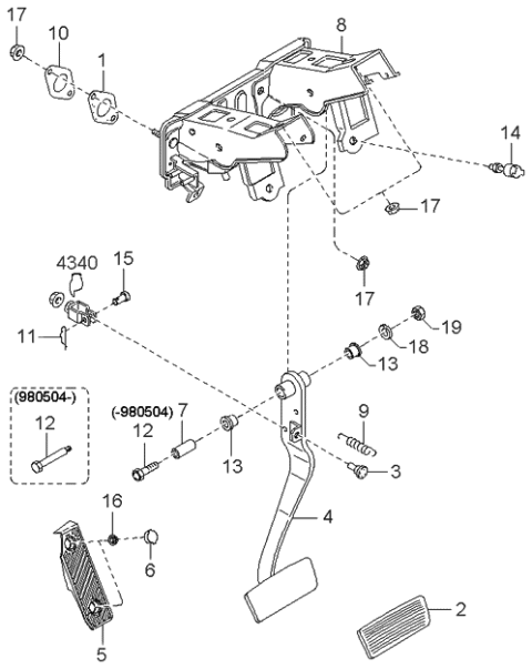 1999 Kia Sephia Pad-Pedal Diagram for 0022543028A