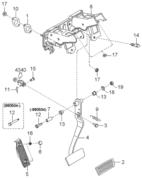 1999 Kia Sephia Clutch & Brake Pedal Diagram 1