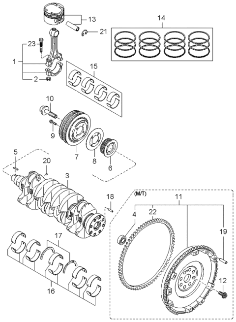 2001 Kia Sephia Piston, Crankshaft & Flywheel Diagram