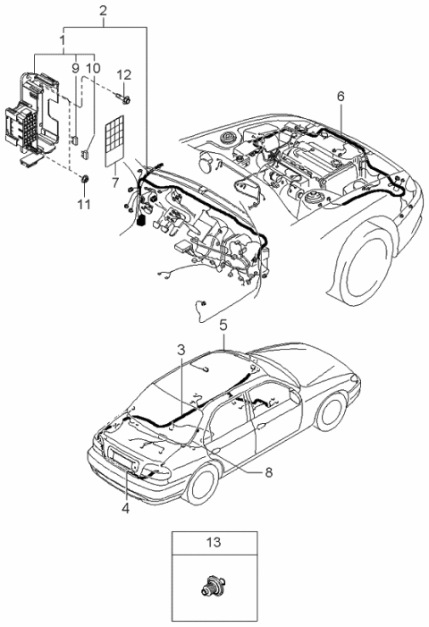 2001 Kia Sephia Harness-Room Lamp Wiring Diagram for 0K2A367100J