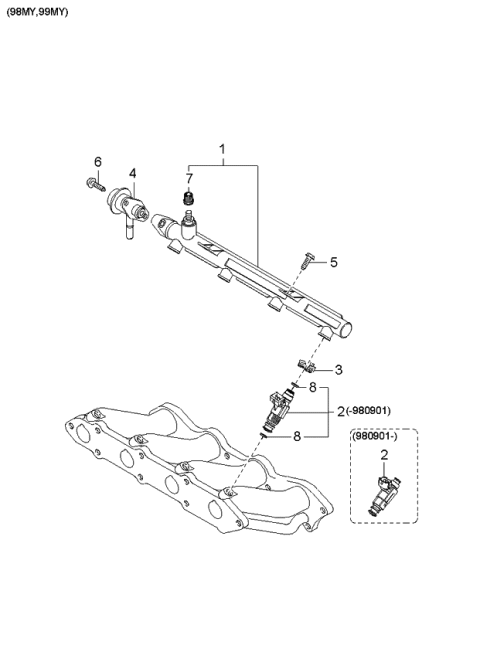 1997 Kia Sephia Distributor-Fuel Diagram 1