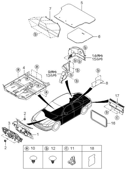 2000 Kia Sephia Trim-Trunk Corner,RH Diagram for 0K2A368881G96