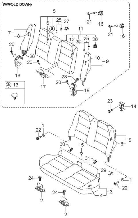 2001 Kia Sephia Rear Seat Back Cover Diagram for 0K2BX8830196