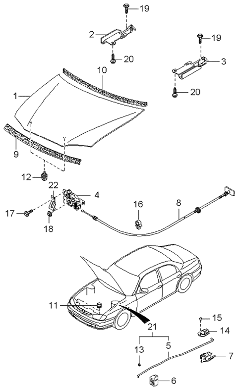 1997 Kia Sephia Stay-BONNET Diagram for 0K2A156650B