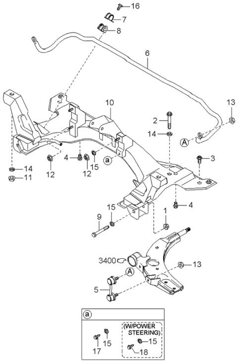 1999 Kia Sephia Crossmember & Stabilizer Diagram