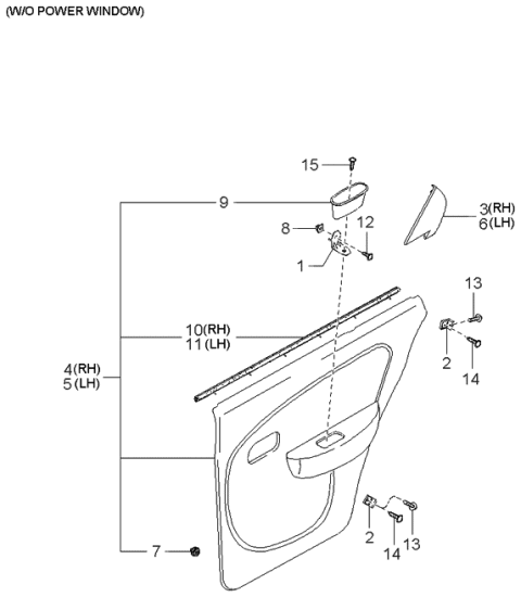 1998 Kia Sephia Rear Door Trims & Related Parts Diagram 1