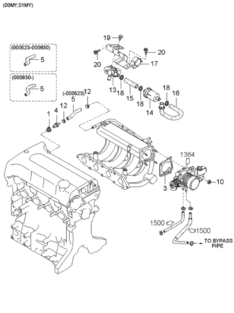 2001 Kia Sephia Gasket-Throttle Body Diagram for 0K2BW13655