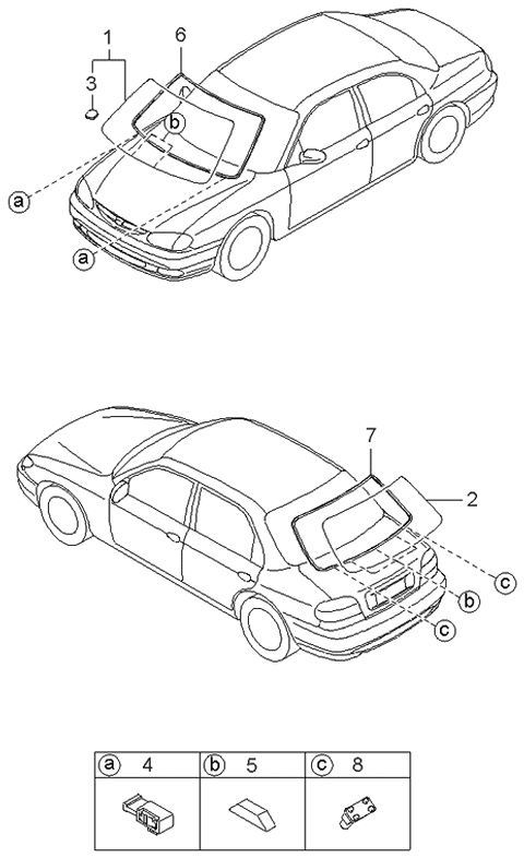 2000 Kia Sephia Glass-Back Window Diagram for 0K2AA63930