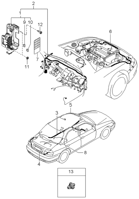 1998 Kia Sephia Wiring Harness-Front & Rear Diagram 1