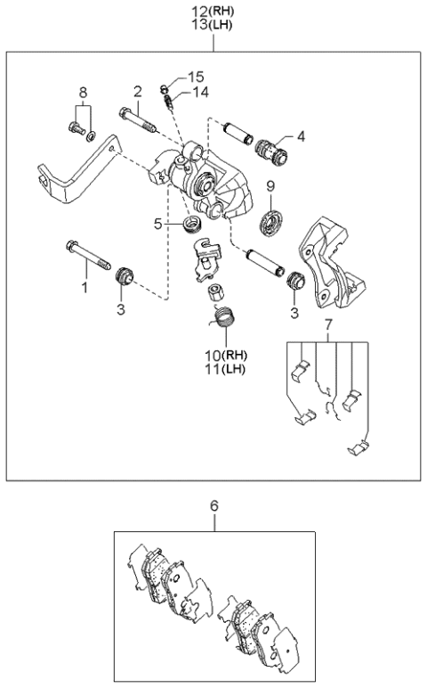 2001 Kia Sephia Front Caliper, Right Without Pad Diagram for 0K2A349980