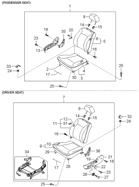 2001 Kia Sephia Seat-Front Diagram 2