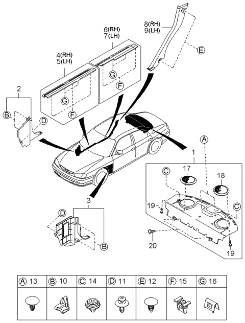 1997 Kia Sephia Trim-Front Side,RH Diagram for 0K2A168370G75