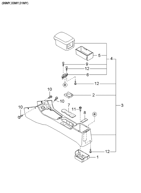 1998 Kia Sephia Lid Assembly-Console Diagram for 0K2AA64450A96