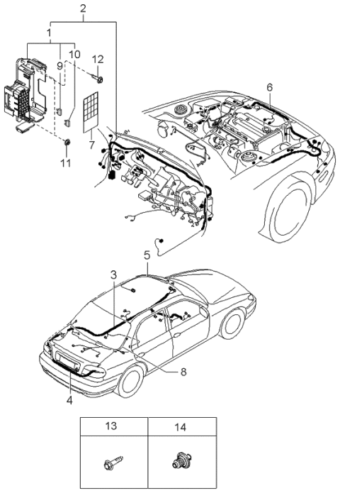 2001 Kia Sephia Wiring Assembly-Rear No Diagram for 0K2AA67050N