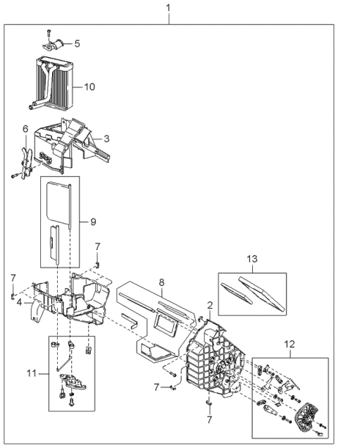 2000 Kia Sephia Bracket-Heater Core Mounting Diagram for 1K2A161A06