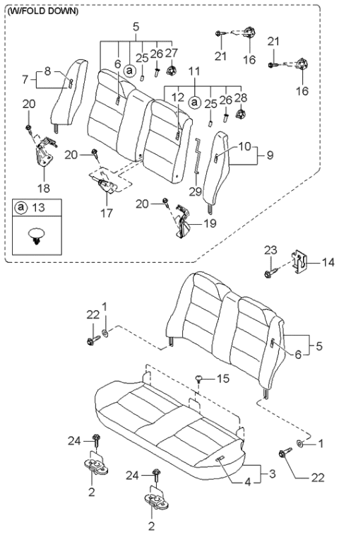 1999 Kia Sephia Back-Rear Seat Diagram for 0K2AB57300H96