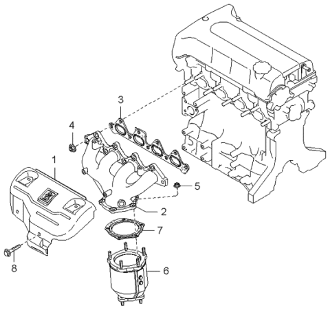 1999 Kia Sephia Exhaust Manifold Assembly Diagram for 0K2AA13451