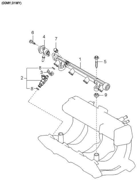 2000 Kia Sephia Injector Assembly-Fuel Diagram for 0K2A513250