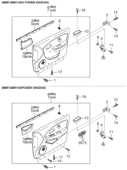 1998 Kia Sephia Trim & Related Parts-Front Door Diagram 1