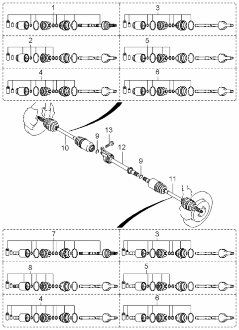 1997 Kia Sephia Joint Set-Outer, LH Diagram for 0K2C122610