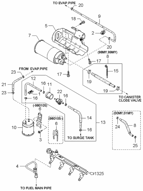 1999 Kia Sephia Pipe-EVAPORATOR Diagram for K9934408180