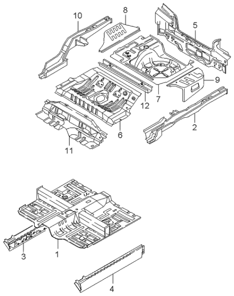 1999 Kia Sephia SILL-Side,Inner,RH Diagram for 0K2AA53950A