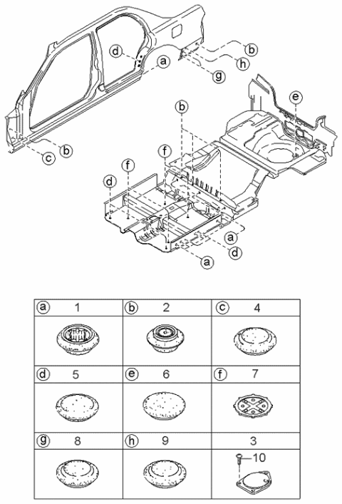 2001 Kia Sephia Cover-Floor Hole Diagram