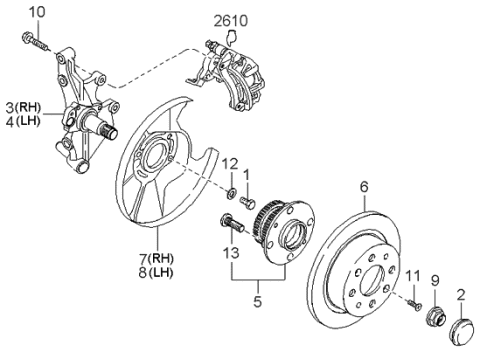 1997 Kia Sephia Rear Wheel Hub Bearing Diagram for 0K21626150