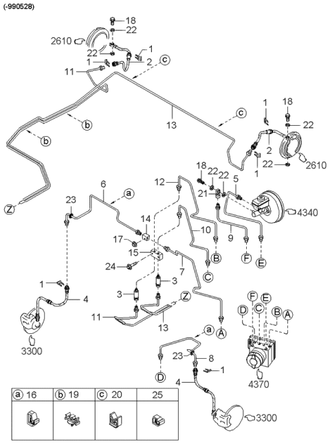 2000 Kia Sephia Pipe-Brake,Front,RH Diagram for 0K2A345280J