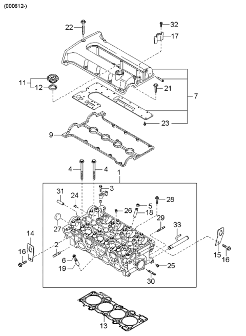 2001 Kia Sephia Cylinder Head & Cover Diagram 2