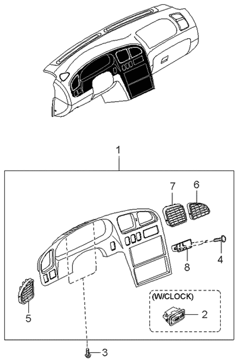 2001 Kia Sephia Hood Assembly-Meter Diagram for 0K2A155420