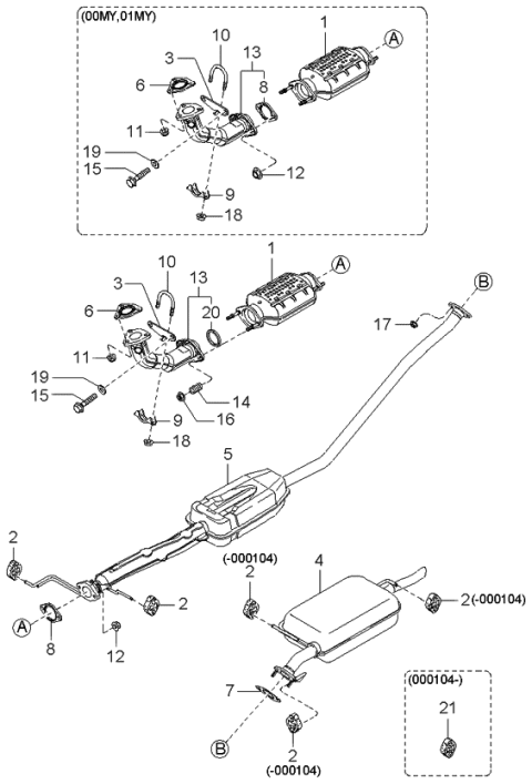 1999 Kia Sephia Pressure Silencer Assembly Diagram for 0K2NB40300C