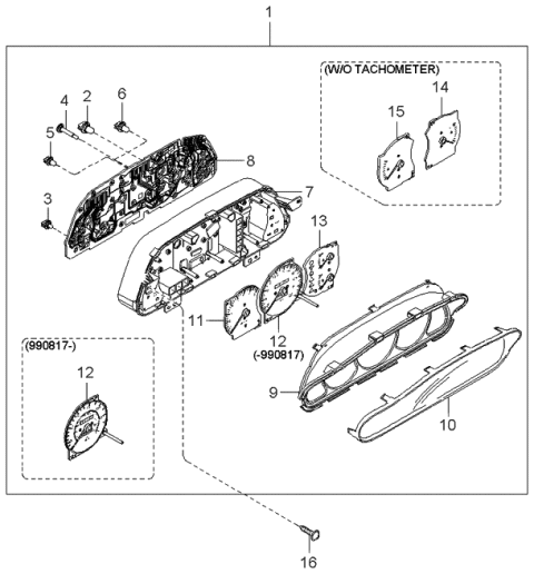 1999 Kia Sephia Temperature Meter Assembly Diagram for 0K2AA55491