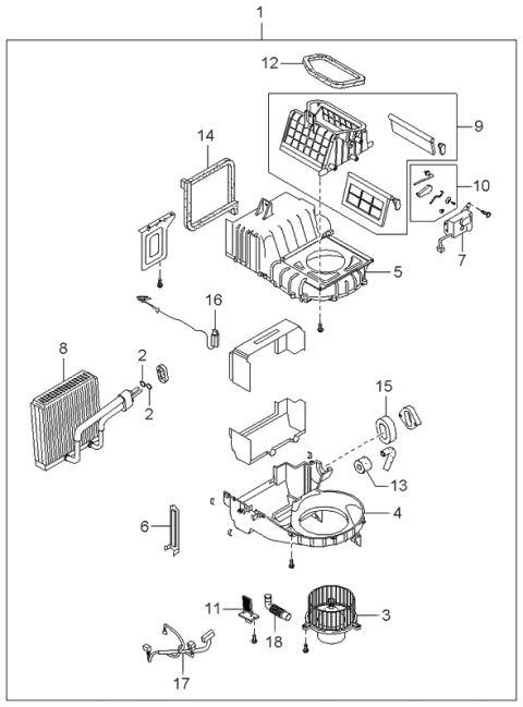 1997 Kia Sephia Cooling Unit-Front Diagram 2