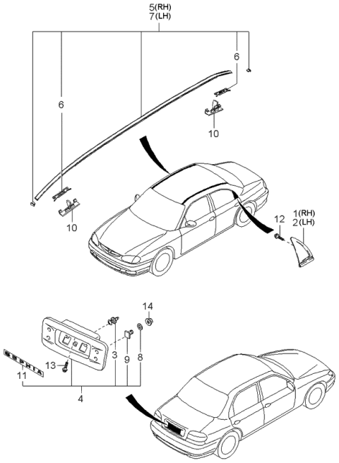 1997 Kia Sephia Body Moulding Diagram