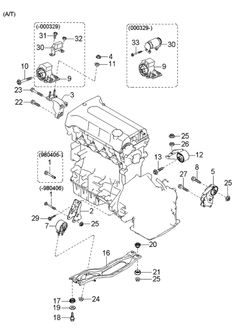 1998 Kia Sephia Engine & Transmission Mounting Diagram 2
