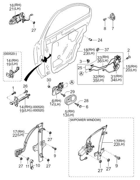 2000 Kia Sephia REGULATER Assembly-Window, LH Diagram for 0K2A173560A