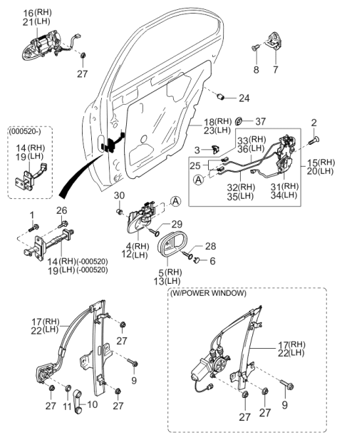 2000 Kia Sephia Checker-Rear Door,RH Diagram for 0K2N172270